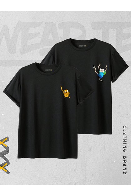 Unisex 2'li Adventure Time Finn and Jake Tasarım Baskılı Sevgili Çift Kombini