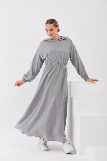 knee length dresses for ladies Linen Long Bath Robe MILDA Hooded in Sea Wave main image 1