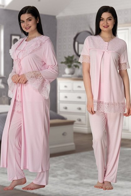 Women's Powder Long Dressing Gown with Laced Sleeves Maternity Maternity Dressing Gown Pajama Set