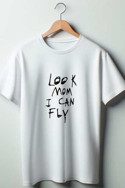 Look Mom I Can Fly Printed Oversize Crew Neck White T-shirt