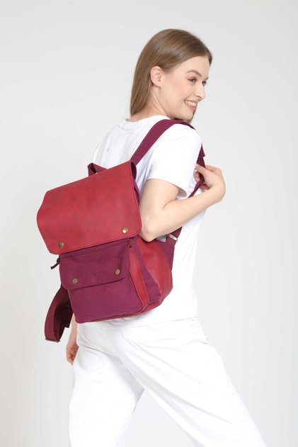 Geronimo Leather Cover Backpack Daily Use Camping Travel Bag School Bag