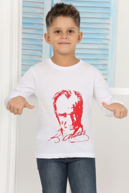 Girls' and Boys' Long Sleeve 100 Percent Cotton Ataturk Printed T-Shirt Minah-08090002