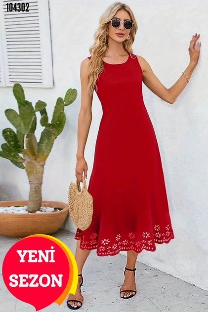Women's Floral Patterned Midi Length Summer Dress
