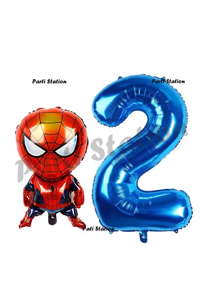 Spiderman 2nd Birthday Balloon and Navy Blue Number Balloon Birthday Party Set Spiderman Balloon Set