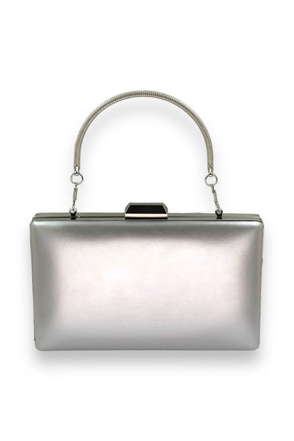 Silver Gray Lame Skin Leather Matte Leather Metal Handle Evening Dress Bag Evening Bag Wedding Engagement Henna