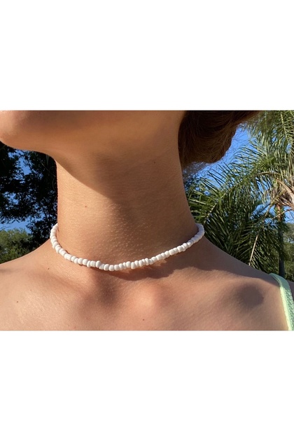 White Bead Choker Necklace