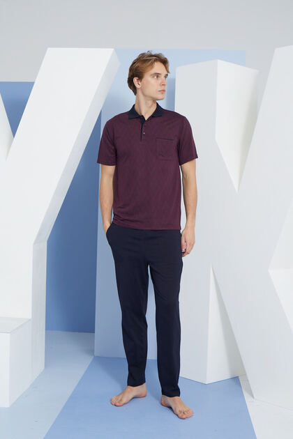 Polo Collar Studded Pajama Set 100% Cotton Jersey