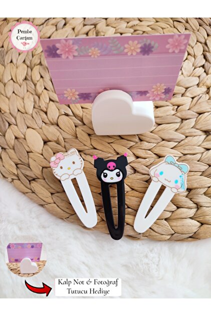 Pembe Çarşı 3'lü Sanrio Metal Pens Toka Kuromi Hello Kitty