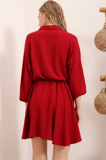 Trend Alaçatı Stili Kadın Tarçın Safari Dokuma Gömlek Elbise ALC-X6196 - 6