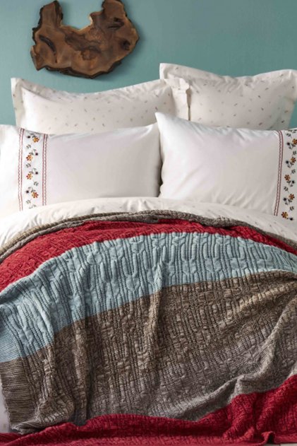 Home Lienzo Bordo Örgü Battaniyeli Nish Set