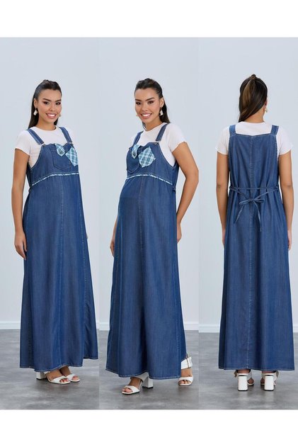 Maternity Jeans Dress with Straps and Gilet