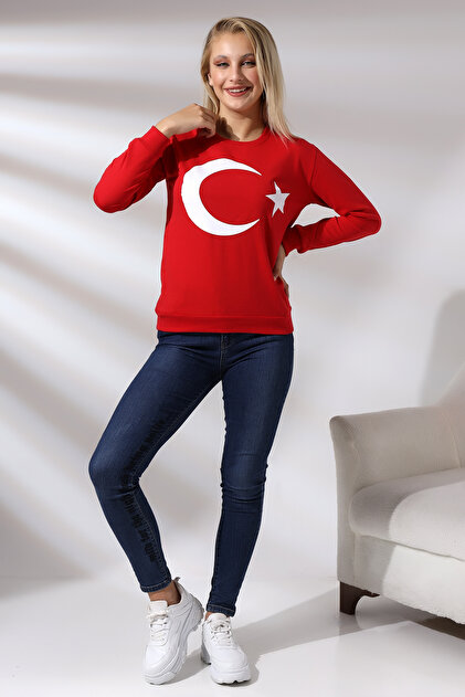 Endies Türk Bayrak Baskılı Sweatshirt 19158 Kırmızı - Fiyatı