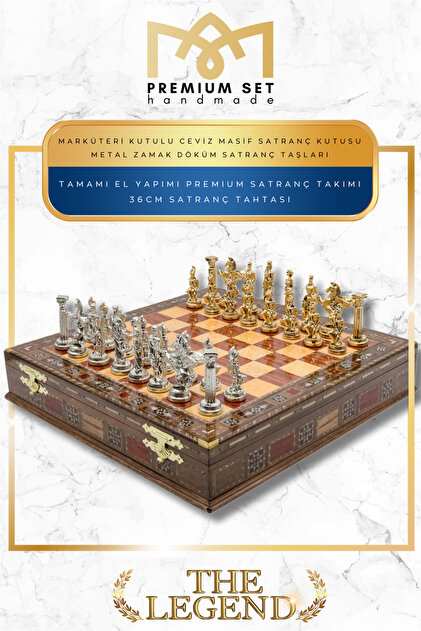 Cooper Chess Premium Büyük 36cm Masif Ahşap Kutulu Metal Satranç