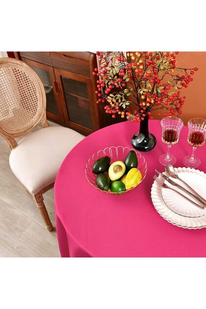 Liquid Resistant Round Care Free Linen Tablecloth Fuchsia
