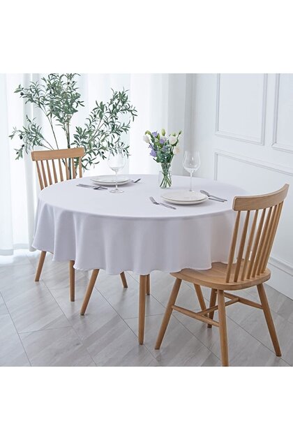 Liquid Resistant Round Worry-free Linen Tablecloth White