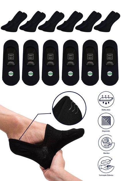 Bamboo Men's Ballerina Navy Blue Socks Seamless Invisible Anti-Slip Heel Silicone Premium Pack of 6