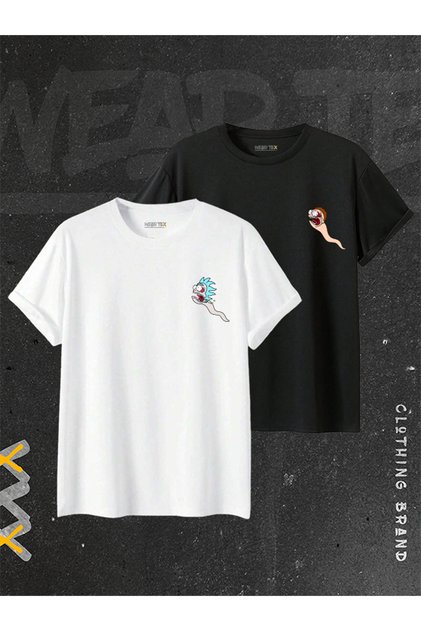 Unisex 2'li Rick and Morty Tasarım Baskılı Sevgili Çift Kombini