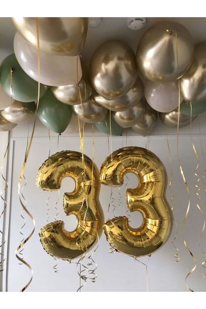 33 Number Foil Balloon Gold Color 33 Number Balloon Gold Chrome Balloon Mold Green and Sea Sand Balloon Set