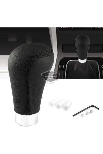 Universal Black Stitched Leather Sports Look Manual Gear Shift Lever with Gear Shift Knob Attachment