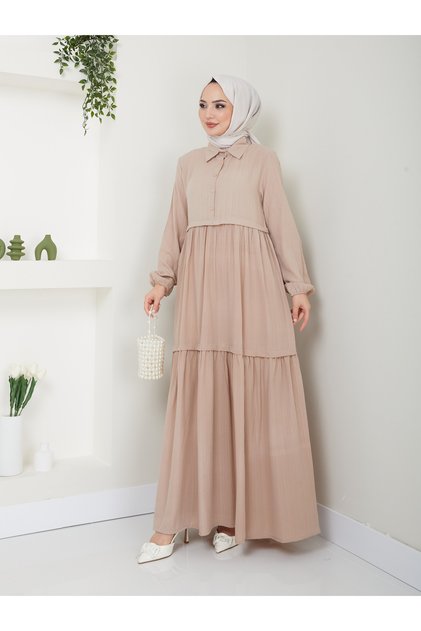 Women's Viscose Fabric Shirt Collar Hijab Dress