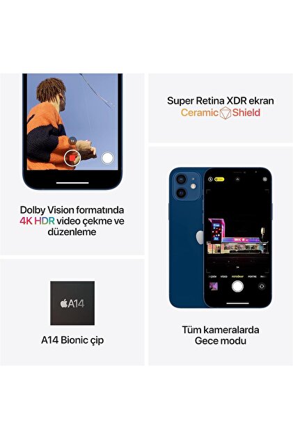 Apple iPhone 12 64 GB Mavi Cep Telefonu Aksesuarsız Kutu (Apple