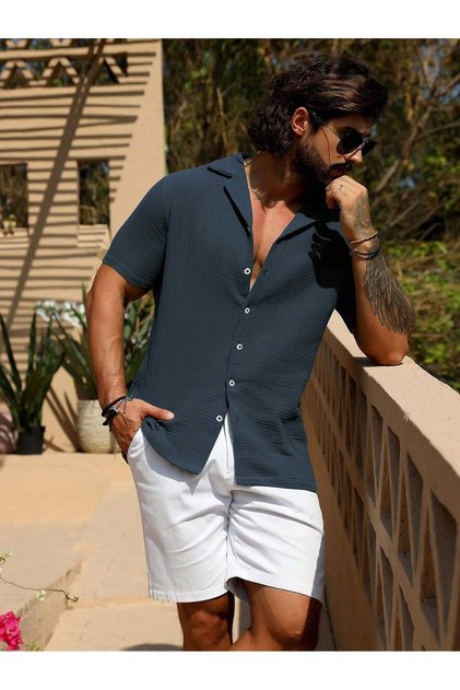 APAŞ COLLAR SLIM FIT LYCRA TEXTURED SHORT SLEEVE SHIRT