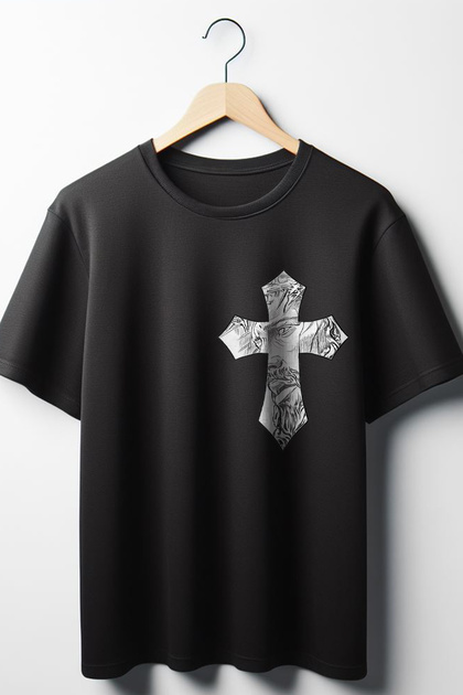 Μαύρο μπλουζάκι με στάμπα Jesus Oversize Wide Fit Unisex Crew Neck