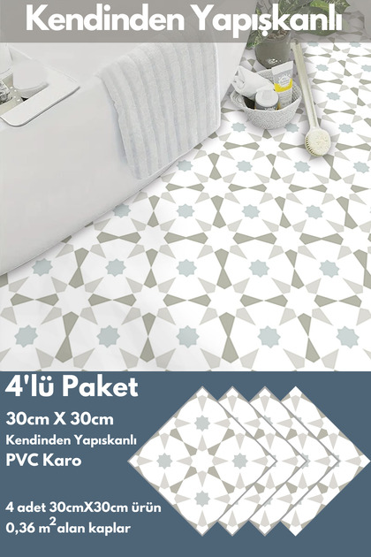 Kendinden Yapışkanlı Karo PVC Mutfak Banyo Tezgah Kaplama Sticker 4Adet 30cm×30cm