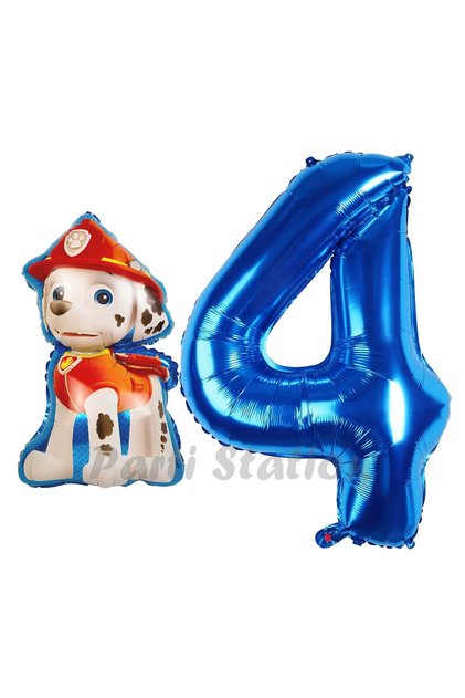 Paw Patrol Fire Dog Marshall 4th Birthday Balloon and Navy Blue Number Balloon Set