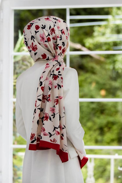 Luxury medina silk flower patterned taba colored 75x195 wrinkle-free shawl moss crepe stitch type italian stitched