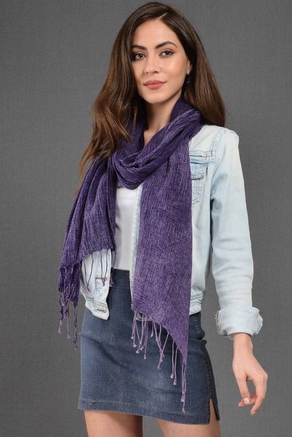 Denim Taşlama Pamuklu Şal