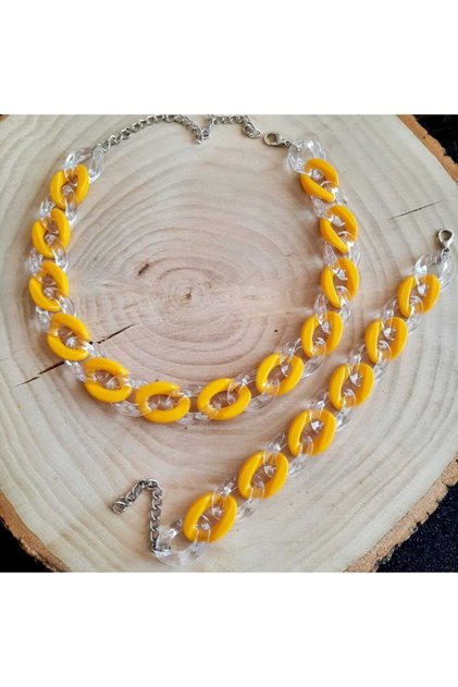 Bone Acrylic Chain Necklace - Bracelet ( Yellow, Transparent )