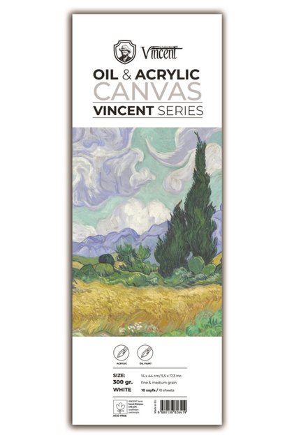 Vıncent Oil Acrylic Canvas White 300gr 14cmx44cm 10 Sheets Oil And Acrylic Paint Notebook