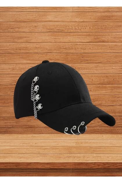 3-Ring and Chain Piercing Baseball Cap Punk Style Hip Hop Metal Hoop Pin Star Snapback