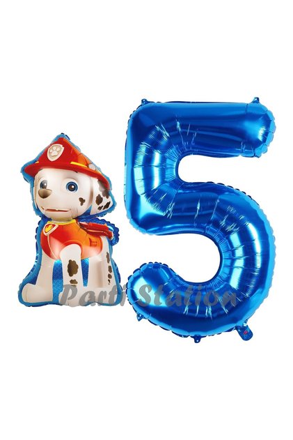 Paw Patrol Fire Dog Marshall 5th Birthday Balloon and Navy Blue Number Balloon Set
