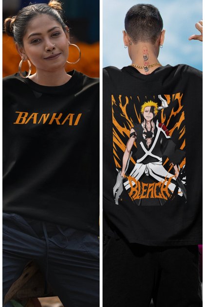 Oversize Bleach Ichigo Kurosaki Bankai Back Printed T-shirt, Unisex Anime Printed T-shirt