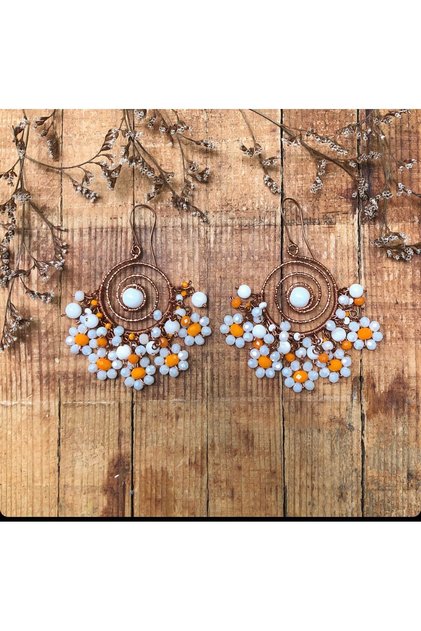 Authentic Mother of Pearl and Crystal Stone Handmade Copper Wire Winding Earrings