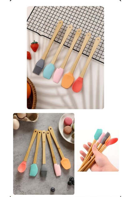 5-Piece Serving Set with Bamboo Strappy and Silicone Tips: Brush, Spoon, and Spatula.