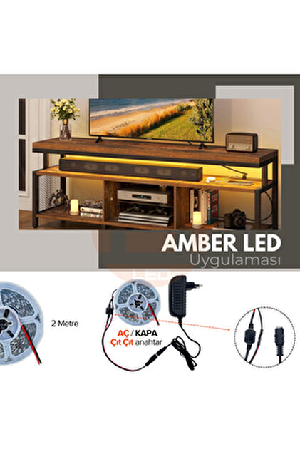 AmberLED Şerit Led 5 Metre Amber Tak Çalıştır Adaptör Dahil