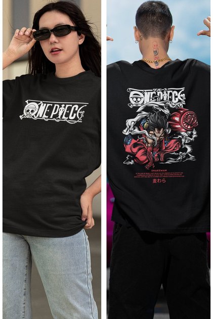 Oversize One Piece Luffy Snakeman Back Printed T-shirt, Unisex Anime Printed T-shirt
