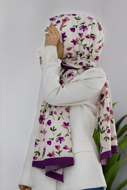 Luxury medina silk flower patterned taba colored 75x195 wrinkle-free shawl moss crepe stitch type italian stitched