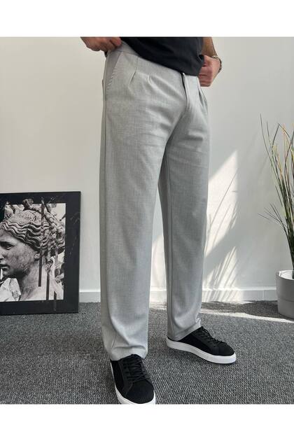 Men's Gray Baggy Fit Fabric Pants