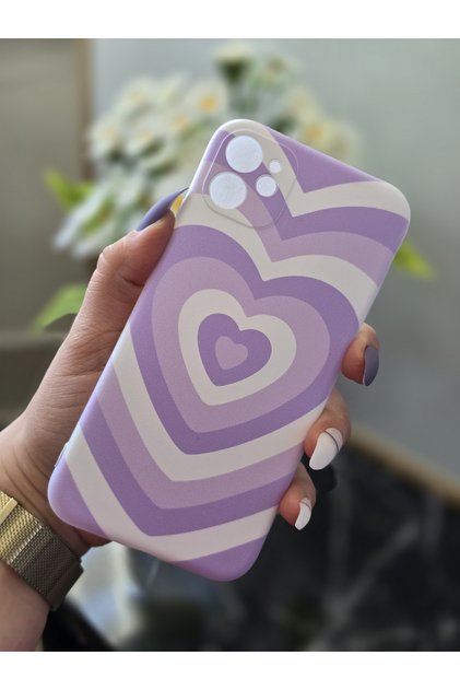 iPhone 11 Compatible Lilac Heart Design Transparent Phone Case