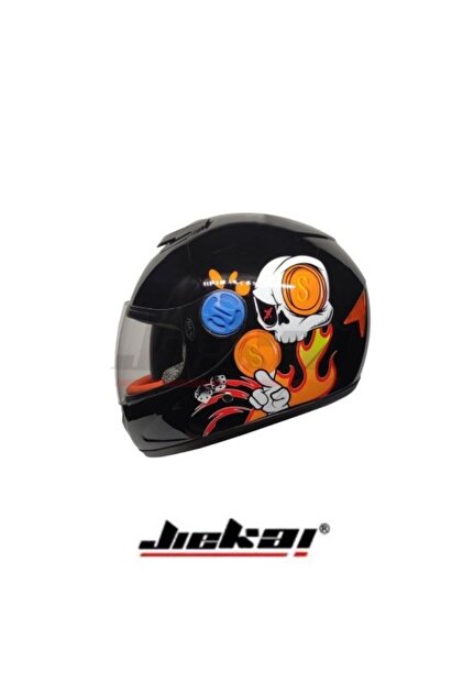 Jiekai FK38 Çocuk Motosiklet Kaskı Full Face Kuru Kafa Desen Siyah