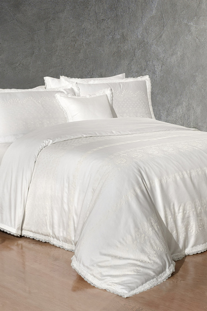 Perry Beyaz King Size (Battal Boy) %100 Pamuk Saten "300 TC" Nevresim Takımı
