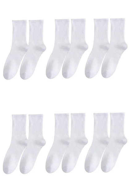 Unisex Plain White College Tennis Socks Set 6 Pairs