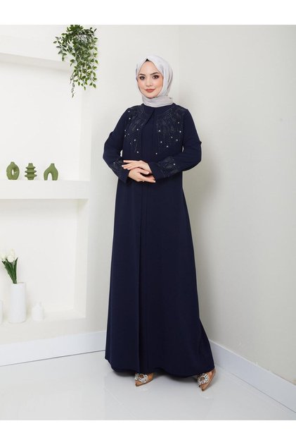 ANNE BÜYÜK BEDEN İŞLEMELİ ABİYE ELBİSE