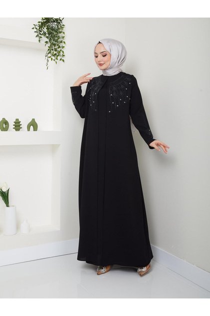 ANNE BÜYÜK BEDEN İŞLEMELİ ABİYE ELBİSE