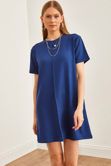 Women's Navy Blue Front Stitched Soft Textured Mini Dress ELB-19002087