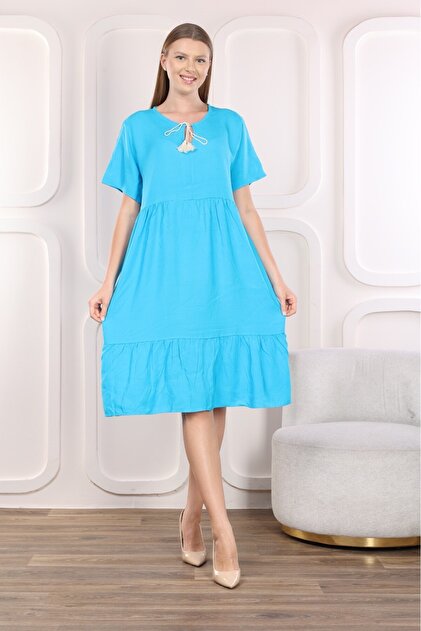 mervemoda Summer Short Sleeve Women's Dress - Woven Below the Knee- Trendyol